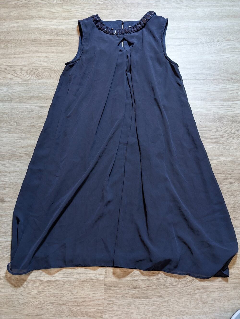 SD Collection Womens 12 Navy Embellished Sleeveless Shift Dress Keyhole Cocktail